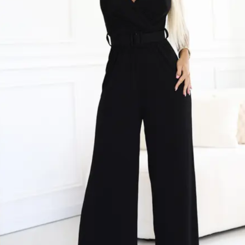 Black Wrap Neckline Jumpsuit