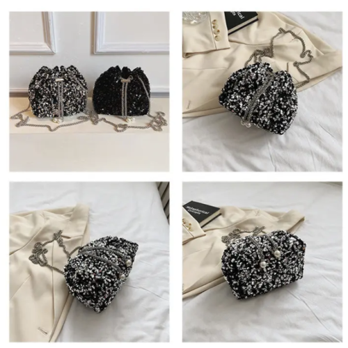 Sequin Bucket Crossbody Bag