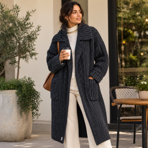 Dark Grey Long Knitted Cardigan