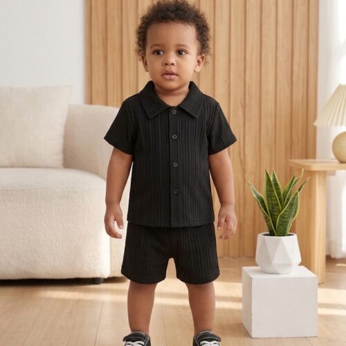 Toddler Textured Ribbed Short-Sleeve & Shorts Set
