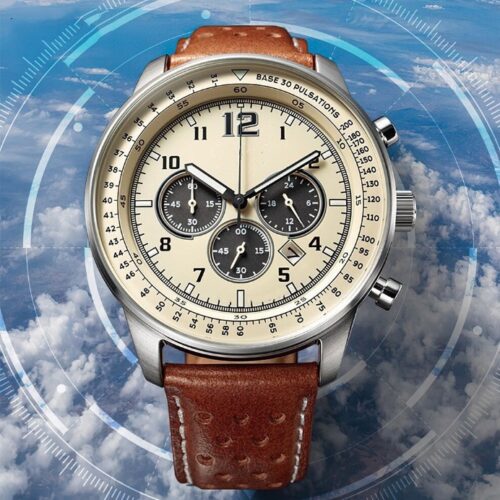 Six-hand Quartz Watch With A Leather Strap