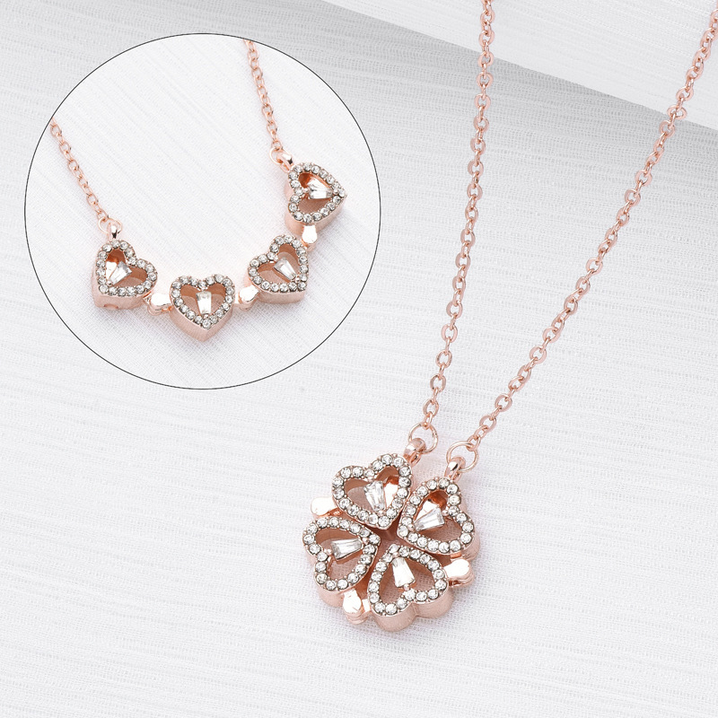 Magnetic Folding Heart Shaped Four Leaf Clover Pendant 4 Magnetic Folding Heart Shaped Four Leaf Clover Pendant - Image 4